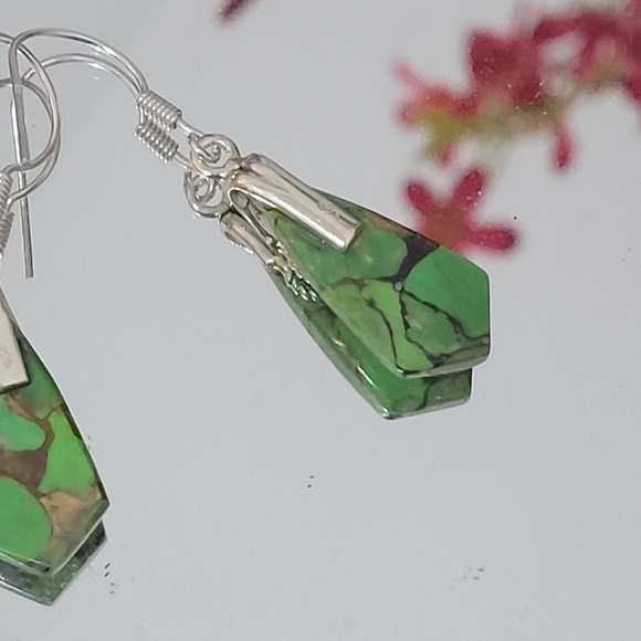 NWT Natural Golden Turquoise 925 Solid Sterling Silver Earrings HANDMADE - Picture 6 of 7